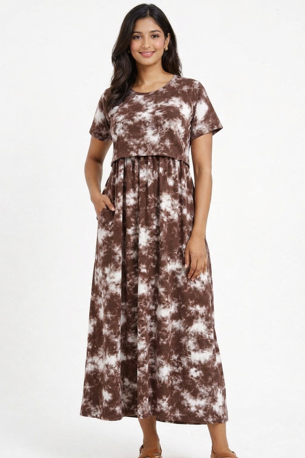 165-175 Gsm Premium Quality Pure Knitted Cotton Feeding Lounge Wear Zipless type-Brown with White